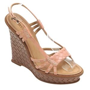 BOTTEGA VENETA Leather Platform Wedge Sandals Sandal INTRECCIATO Pink 38.5